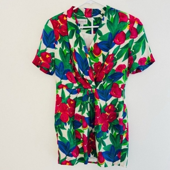 Vintage 80s Adriana Papell 100% Silk Mini Floral Dress 10P - Picture 1 of 3